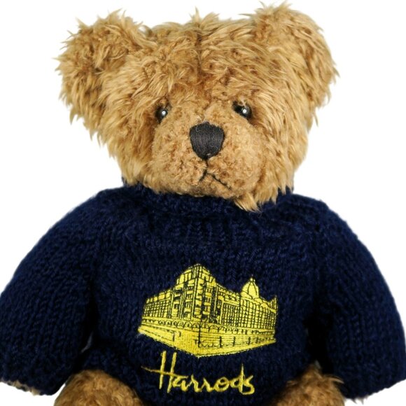 Harrods Knightsbridge 12-Inch Teddy Bear Blue Knit Sweater Gold Embroidery - Picture 2 of 6